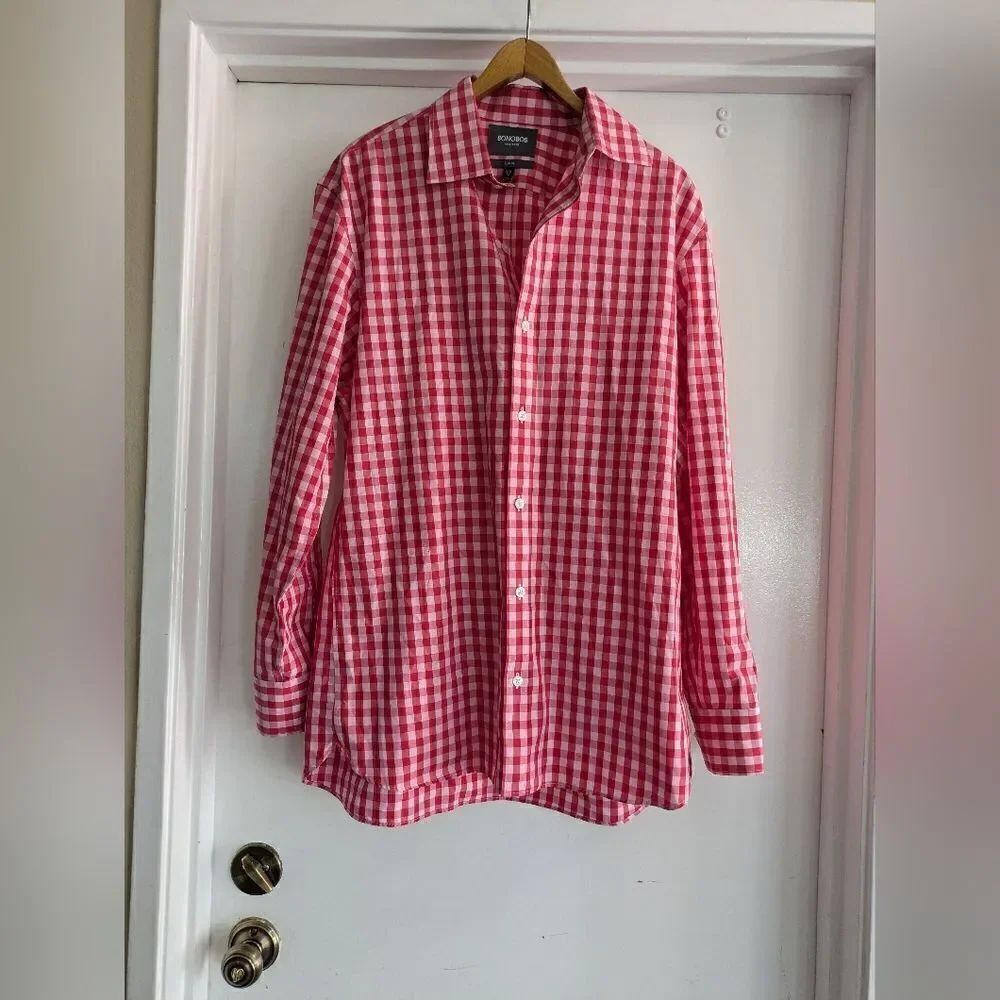 Bonobos Men's Casual Dress Shirt 16.5 34 Gingham Check Red White Button Up